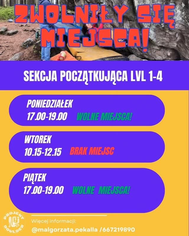 WOLNE MIEJSCA NA SEKCJI U GOSI